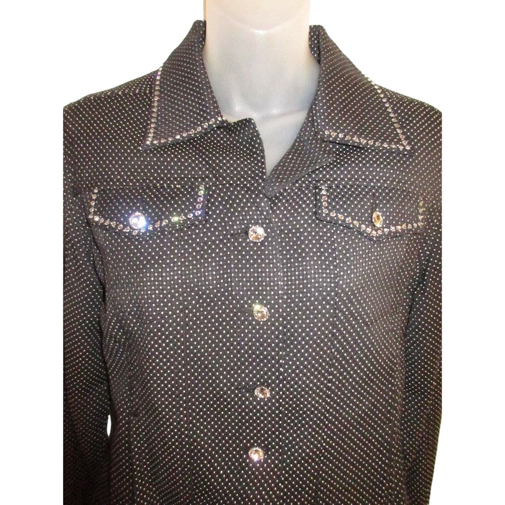 Christine Alexander S Dark Navy Gray Jacket Blazer Swarovski Rhinestone Tweed